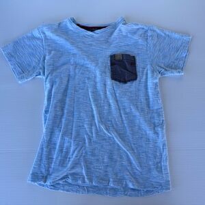 Buzz Cuts Boys XL (18) Blue Heather Cotton T-Shirt Gray Chest Pocket Casual Tee